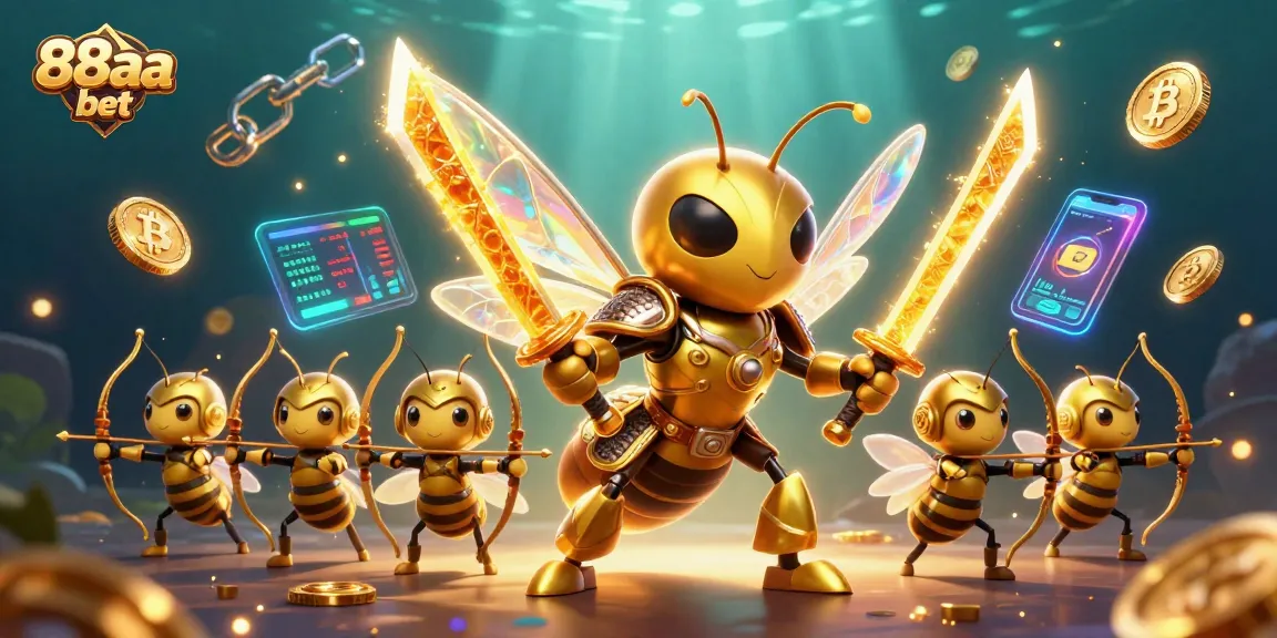 Bet on your luck with 88aa bet's captivating 3D casino scene filled with golden bees and crypto elements.