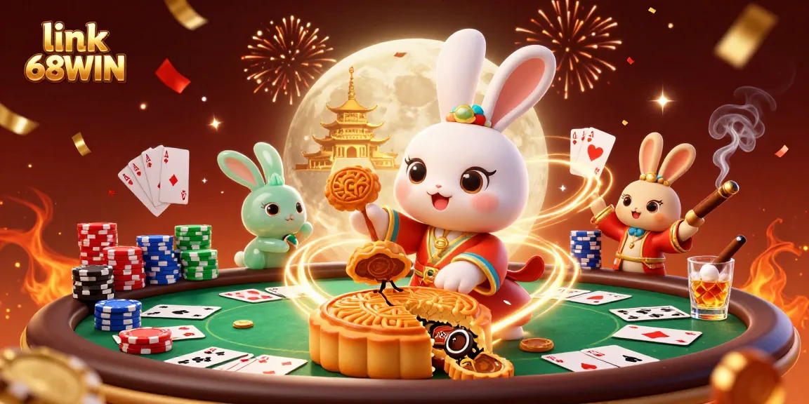 Experience thrilling gameplay at link 68WIN, featuring animated lunar scenes with poker elements.