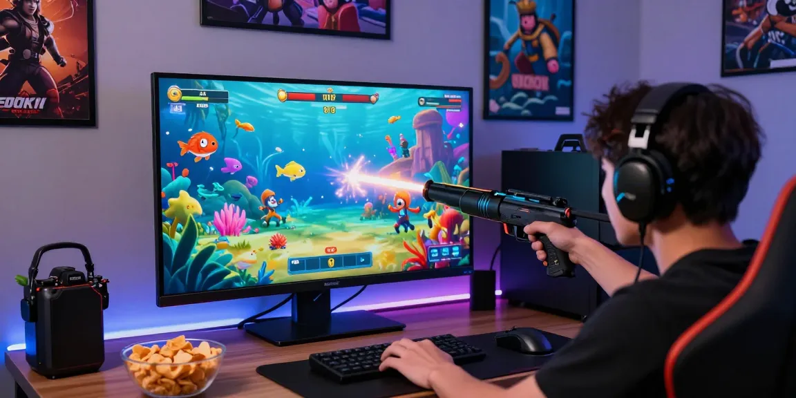 Exciting gaming scene at 78win with a player immersed in a fish shooting game.