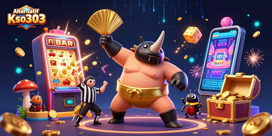 Alternatif Kso303 menampilkan juara sumo, mesin slot yang memuntahkan koin dan elemen permainan kasino yang menarik.
