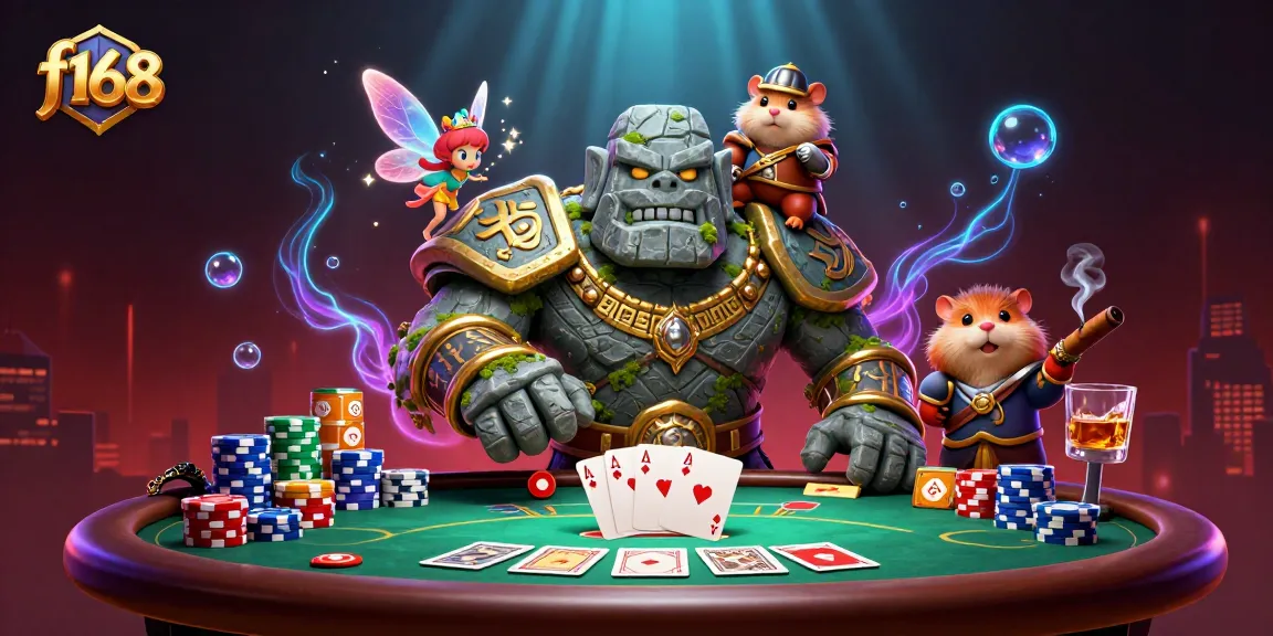 Engage in thrilling poker at f168 with a magical scene featuring enchanting characters and vibrant casino elements.
