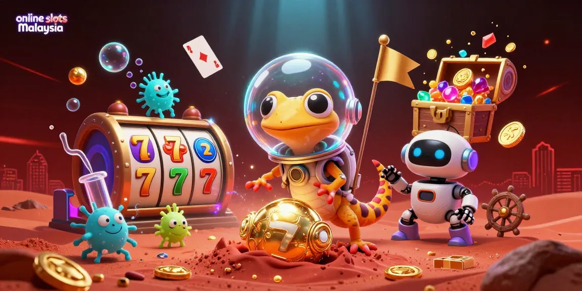 Experience thrilling online slots Malaysia gameplay with a vibrant alien casino adventure.