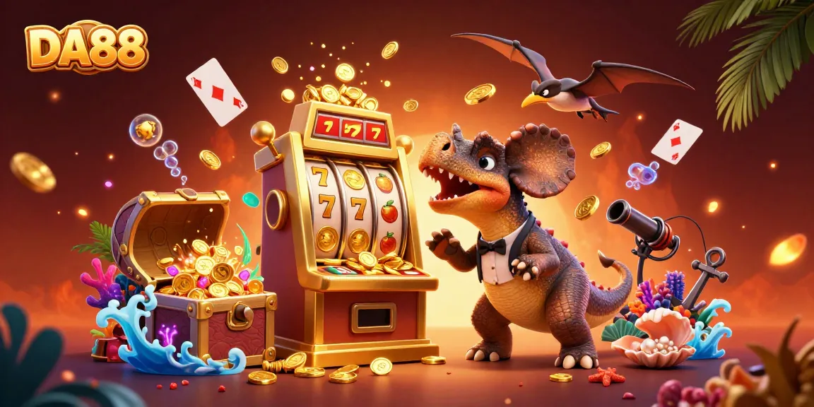 Experience DA88's thrilling jackpot action with vibrant dinosaurs and dynamic casino elements.
