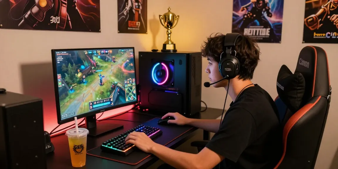 Engaged gamer at hitclub gaming setup showcasing competitive spirit and vibrant environment